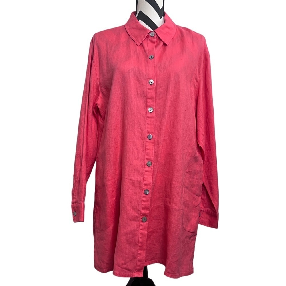 Chico's Vintage 100% Linen Breathable Sz 3 Button Down Front Tunic Top - Picture 7 of 12